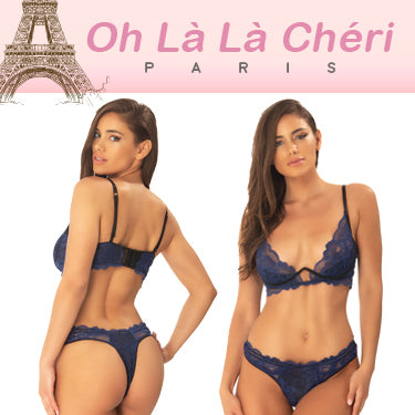 Ohlala Cheri寶藍色蕾絲2件bra set ( #4010980 )