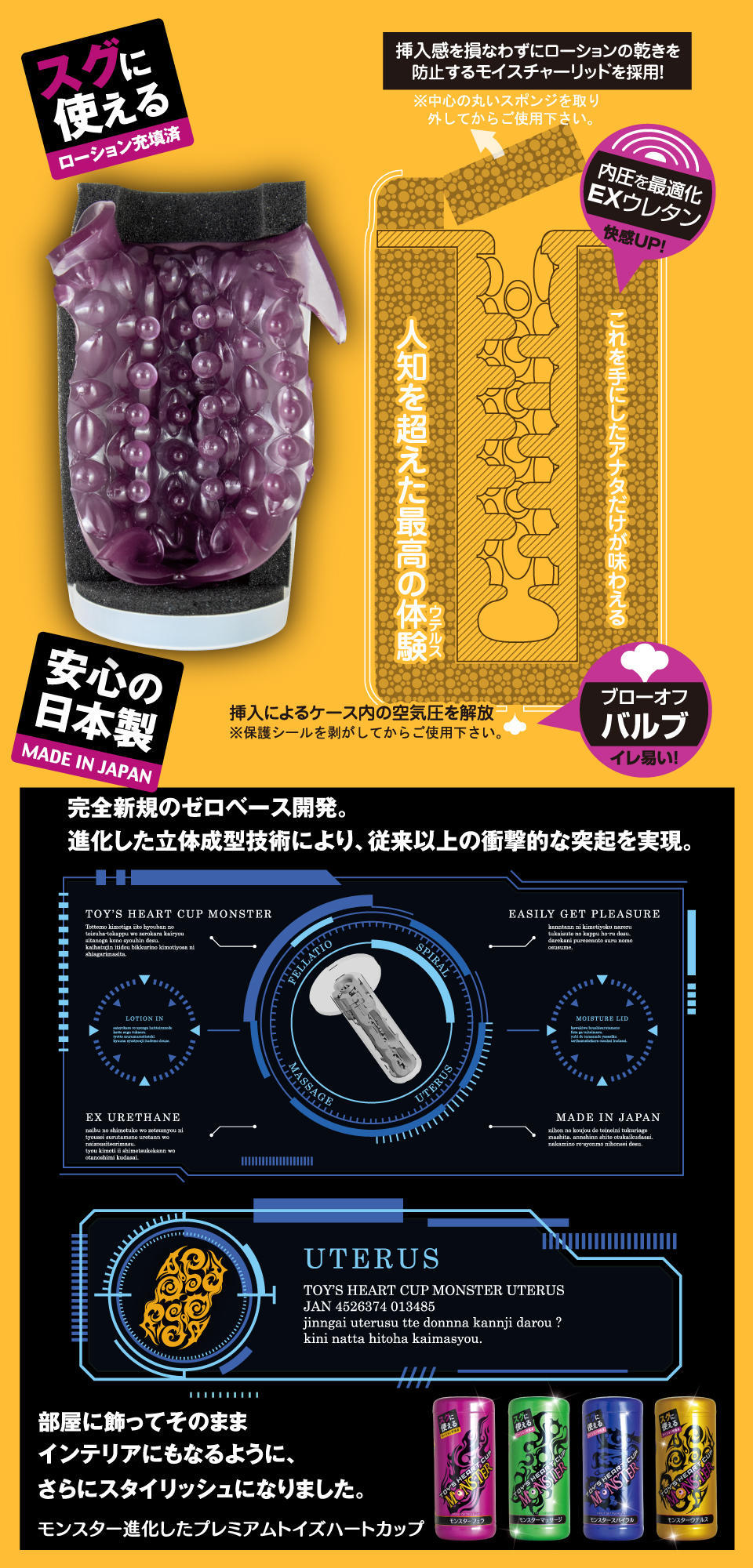 Toys Heart Monster Cup 怪物飛機杯 - 藍 / 黃 / 綠 / 紫色